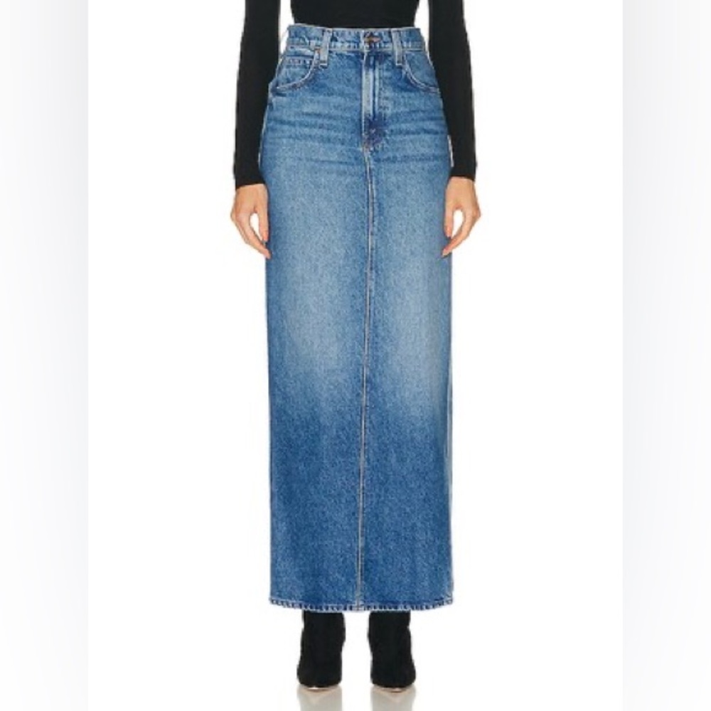 NWT MOTHER SNACKS! The Candy Stick Skirt maxi denim‎ size 27
